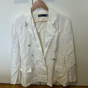 Ralph Lauren long white linen blazer